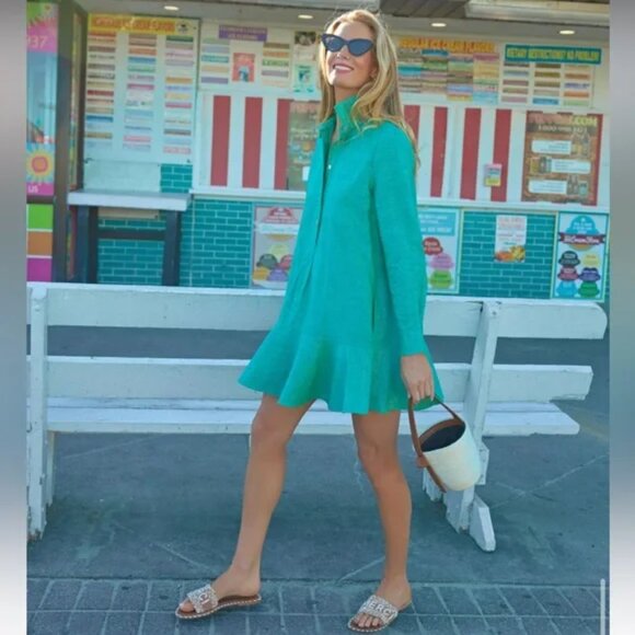 Tuckernuck Callahan Linen Shirt Dress sea green size M medium resort long sleeve - Picture 5 of 13